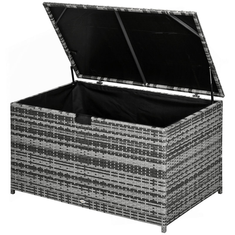 113 Gallon Deck Box, Rattan Outdoor Storage Box, Waterproof Storage Container For Indoor, Patio Furniture Cushions, Pool Supplies, Garden Tools, Dark Gray