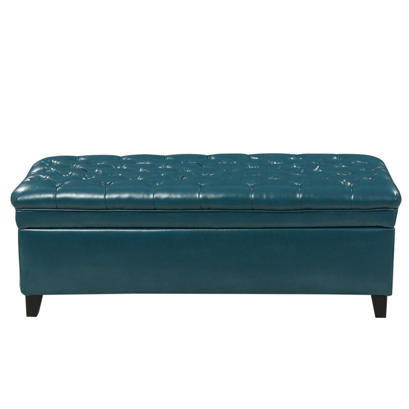 Banc de rangement avec repose-pieds Cancia, Simili bleu sarcelle