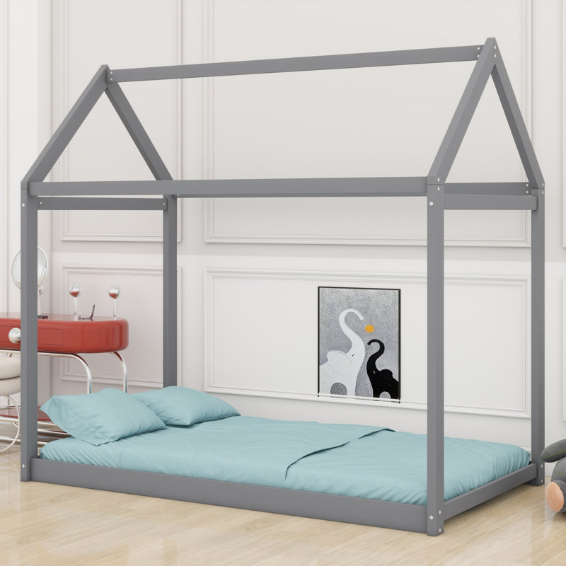 Lit maison en bois, Gris