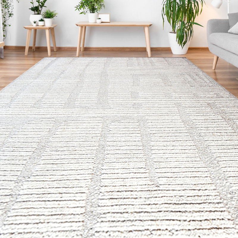 Tapis ivoire noué à la main de haute qualité, Rectangle 6 pi x 9 pi