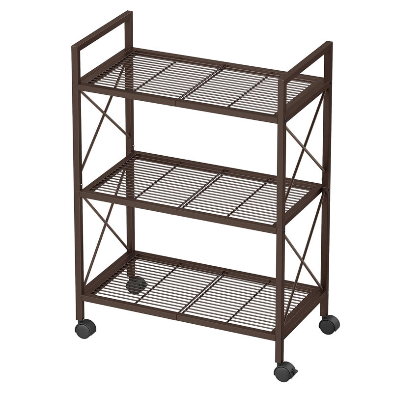 Étagère de rangement en métal à 3 niveaux avec roulettes, étagère en maille avec cadres latéraux en X, Bronze