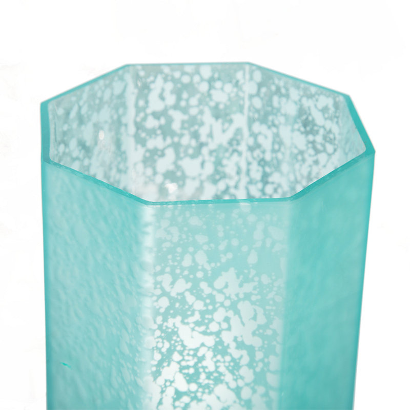 5.1X5.1X5.9" Aqua Blue Frosted Mercury Glass Octagonal Candle Holder,4 Pack, Aqua