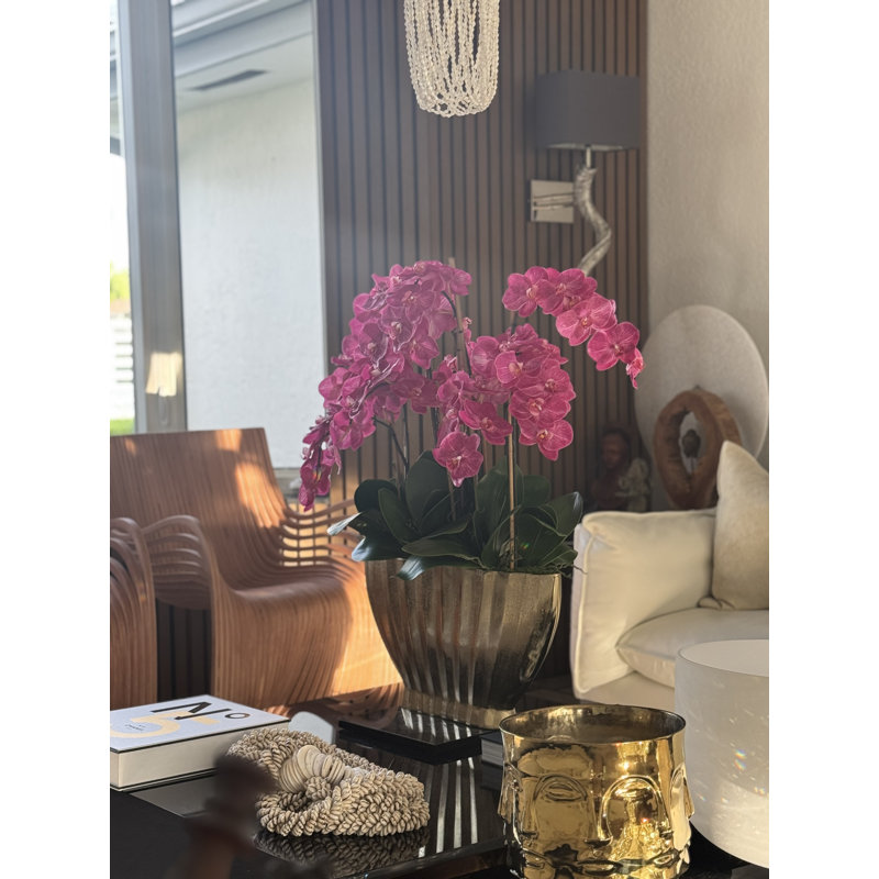 Vivien Gold Vase With Phaleanopsis Orchids, Pink