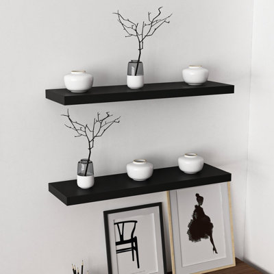 Colesen Stylish Black Wall Shelf, 31.5 x 1.4 x 9.1 inches | 100% Melamine Coated Particle Board, Thickness: 0.7 inches | Modern Solid Color Design, Perfect for Home Decor & Organizing, Durable & Elegant
