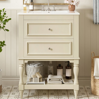 24''W 2-Drawer Bathroom Vanity With Ceramic Top