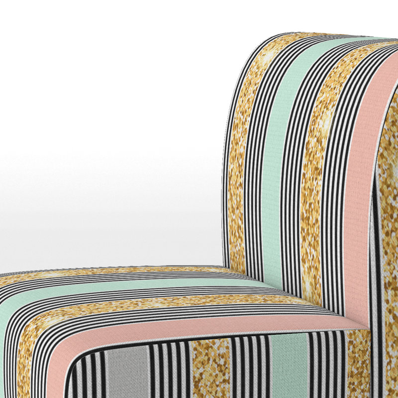 Gold And Grey Striped Pattern - Upholstered Patterned Accent Slipper Chair