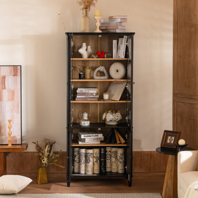 Vitrine de style Mid-Century moderne avec portes doubles, placage en bois de frêne, tablettes réglables et charnières amortissantes pour rangement de cuisine