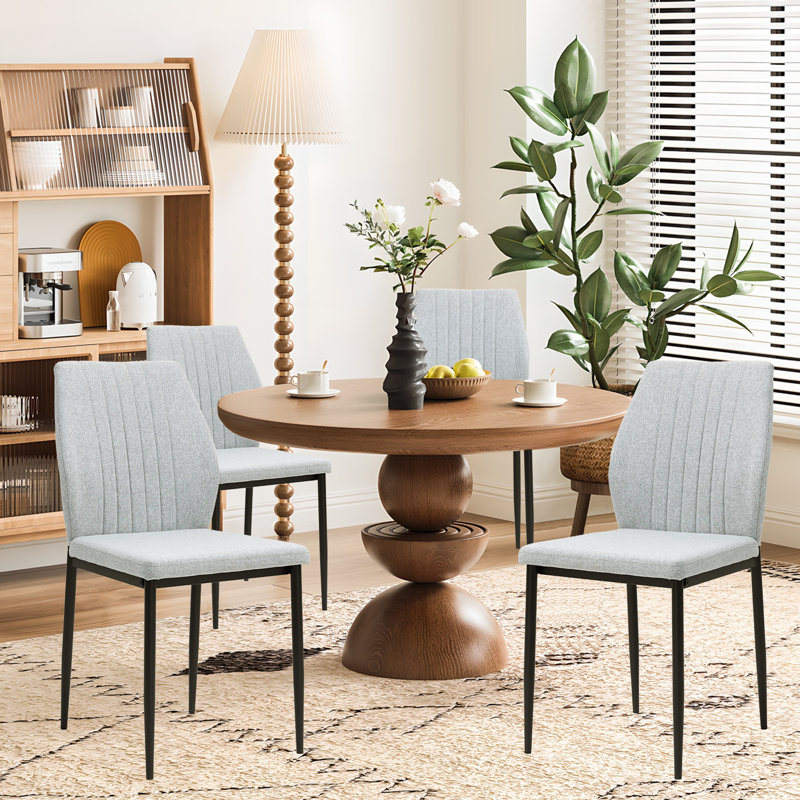 Modern Fabric Upholstered Dining Chairs Kitchen Chair with Metal Legs (Light Gray), White