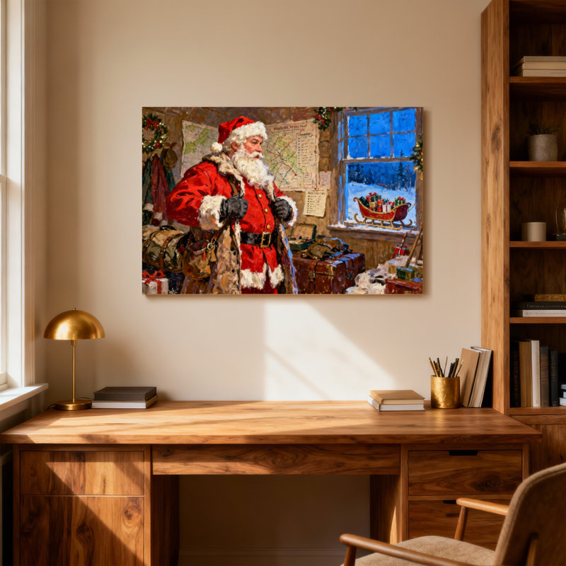Père Noël de Noël en atelier avec traîneau et cadeaux, H 12 po x l 18 po