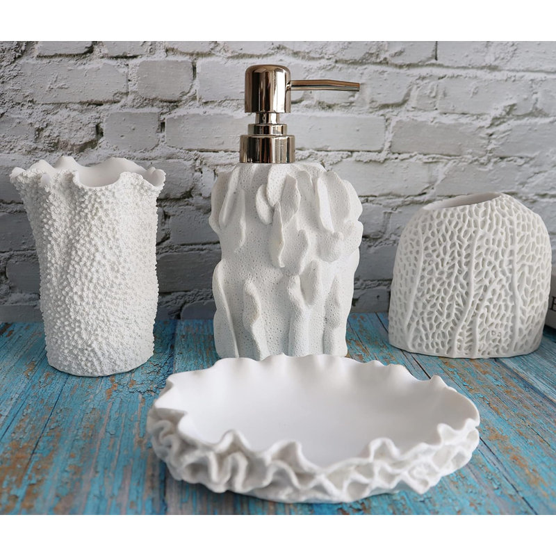4-piece Bathroom Accessories Set Seashell White