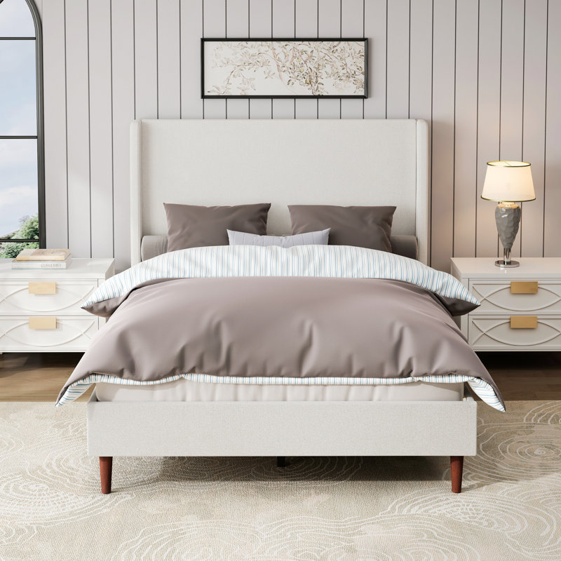 Upholstered Bed, Bed Frame with Headboard, Queen