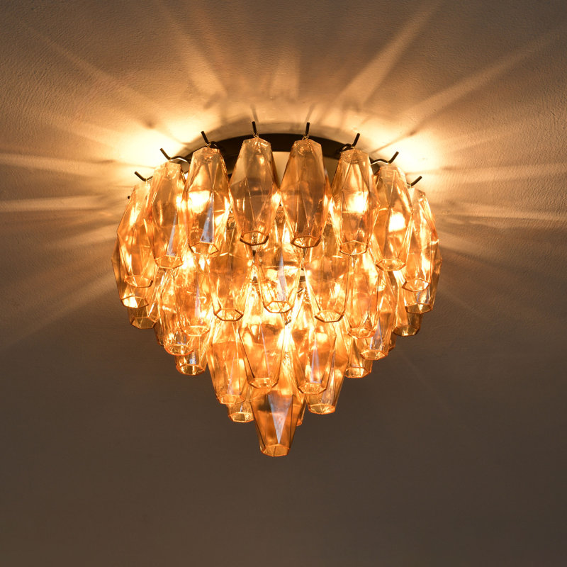 4 - Light 17'' Unique / Statement Round Flush Mount Ceiling Light With Glass, Matte Black