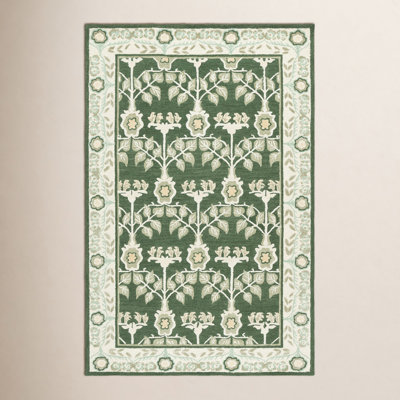 Green Ivory Hand-Tufted Floral Wool Rug