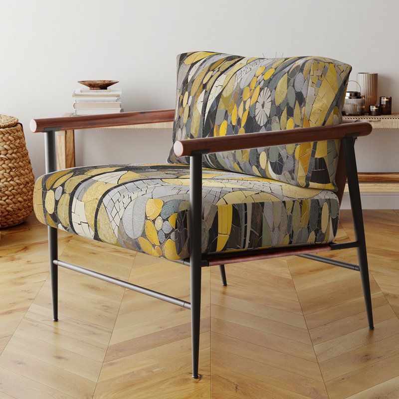 Motif jaune et gris en fusion artistique - Fauteuil rembourré à motif géométrique, Noir