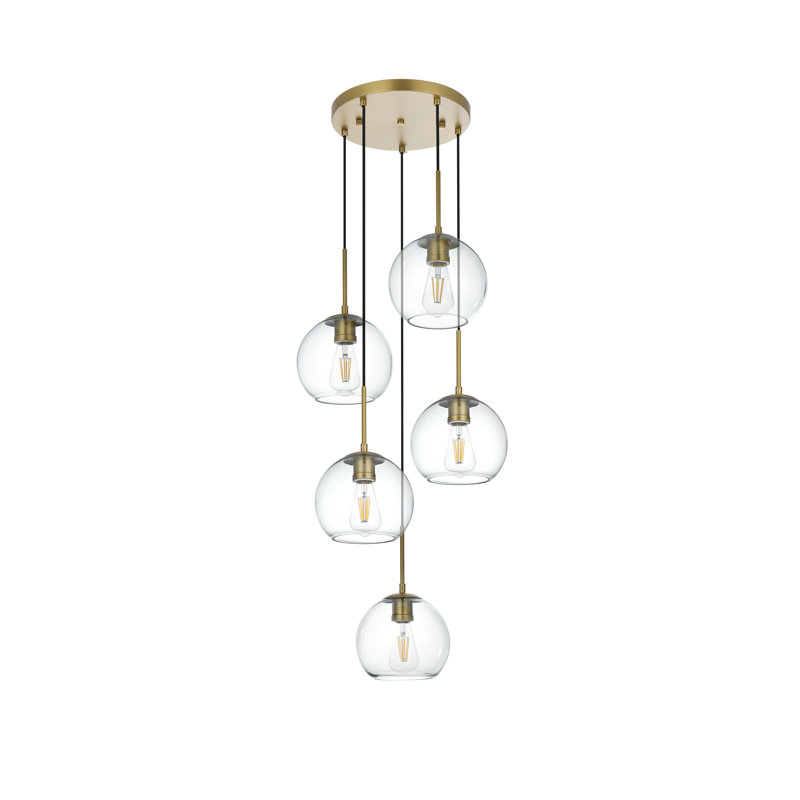 Snead 5-Light Globe Cluster Pendant, Clear, Gold