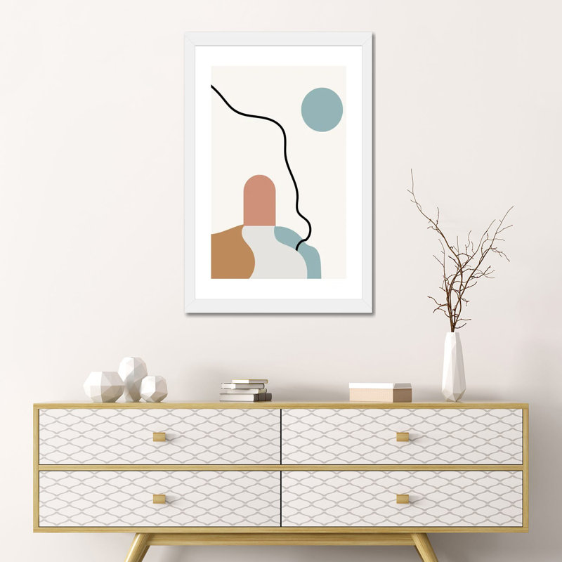 "Boho Terracota Road" par Mambo art studio-impression, H 24 po x l 16 po x p 1 po, Papier encadré blanc, Blanc