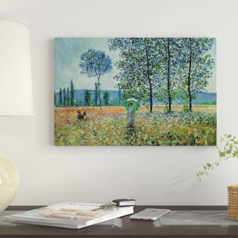 « felder im frühling » par claude monet, impression sur toile, H 26 po x l 40 po x P 1,5 po, Toile tendue, Pas de tapis