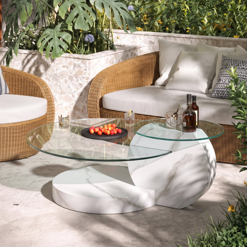 Table basse Varese, H 17 po x l 42 po x P 31,5 po, Clair, Blanc mat