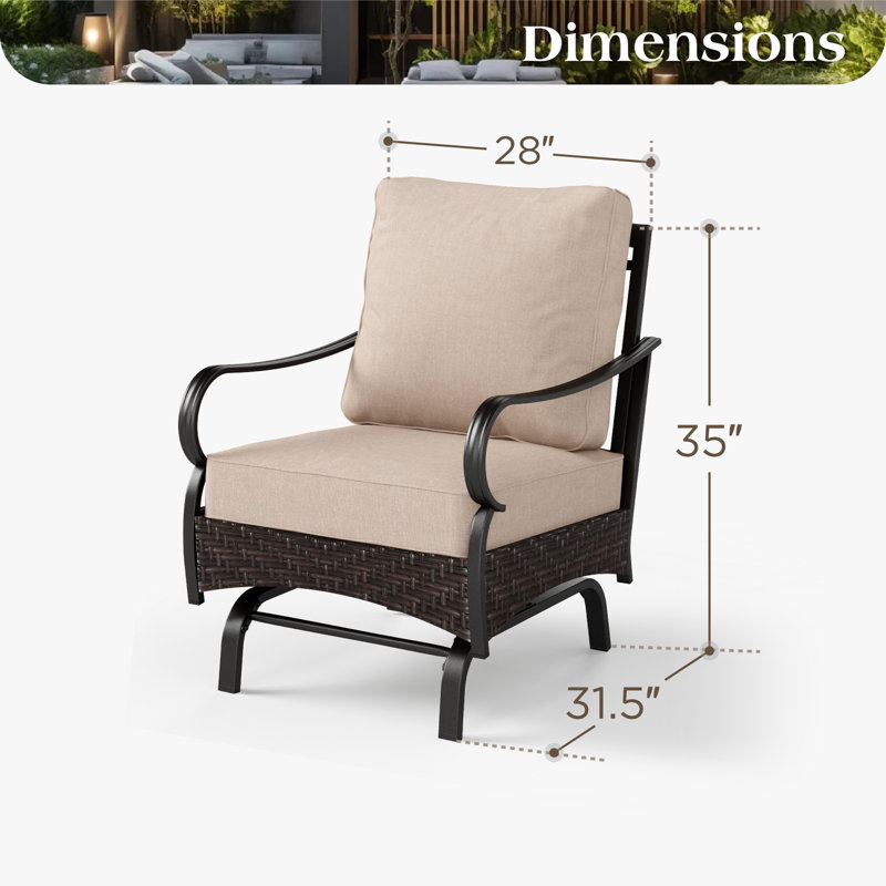 Rocking Patio Lounge Chairs With Cushions (set Of 2), Beige