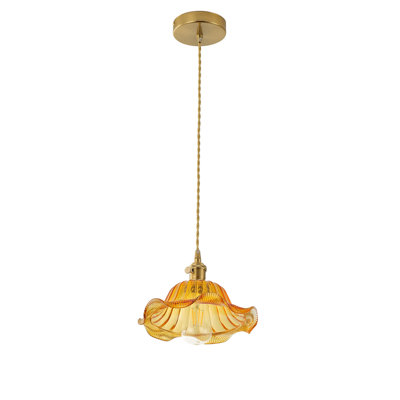 1-Light E26 Base Brass and Glass Dome Pendant Light, Adjustable Height, Dimmable, ETL Listed