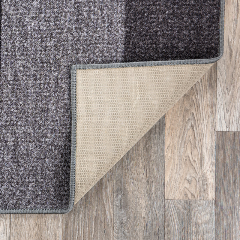 Akieba Geometric Tufted Gray/Black/Ivory Non-Slip Rubberback Area Rug, Runner 2'7" x 10'