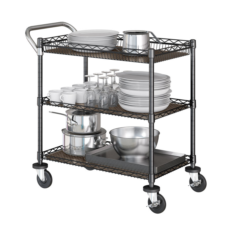 3-Tier NSF Utility Cart with Shelf Liners, Graphite