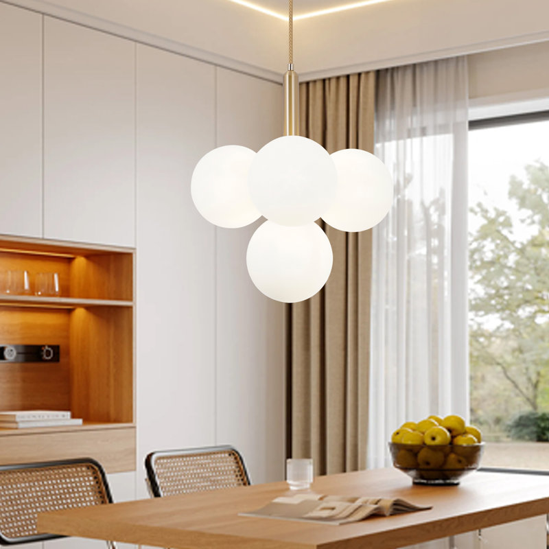 4 Light Dimmable Modern Globe Pendant Light With Froster Glass Shade