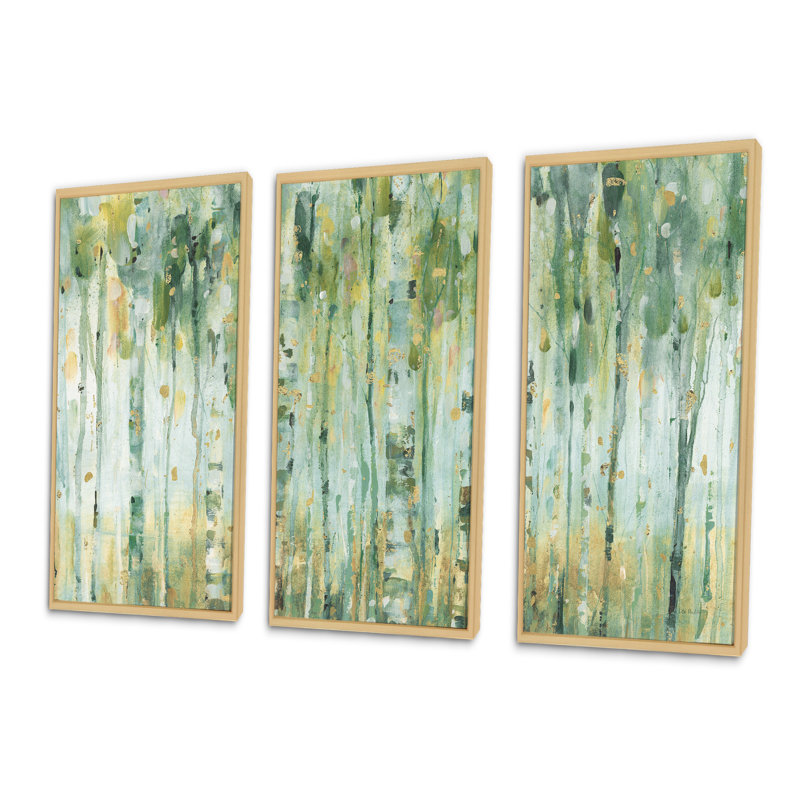 Golden Birch Forest V - Farmhouse, ensemble d'art mural sur toile encadré de 3, H 20 po x l 36 po, Érable