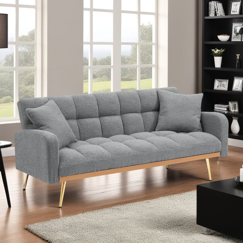 Canapé-lit convertible 69 po - Canapé 3 places ajustable en tissu Teddy pour petits espaces, Gris