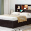 Lit plateforme en bois avec tête de lit bibliothèque, luminaire encastré, station de charge et 2 tiroirs latéraux (lit)-892414483-892414480