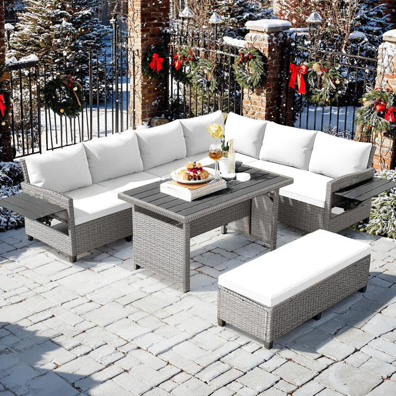 Ensemble modulaire de patio en rotin 5 pièces avec tables d'appoint extensibles 5 pièces