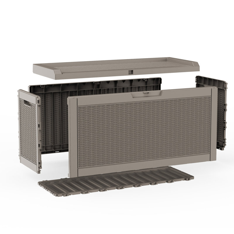 60 Gallon Rattan-Style Lockable Deck Box, Water Resistant Resin, Brown