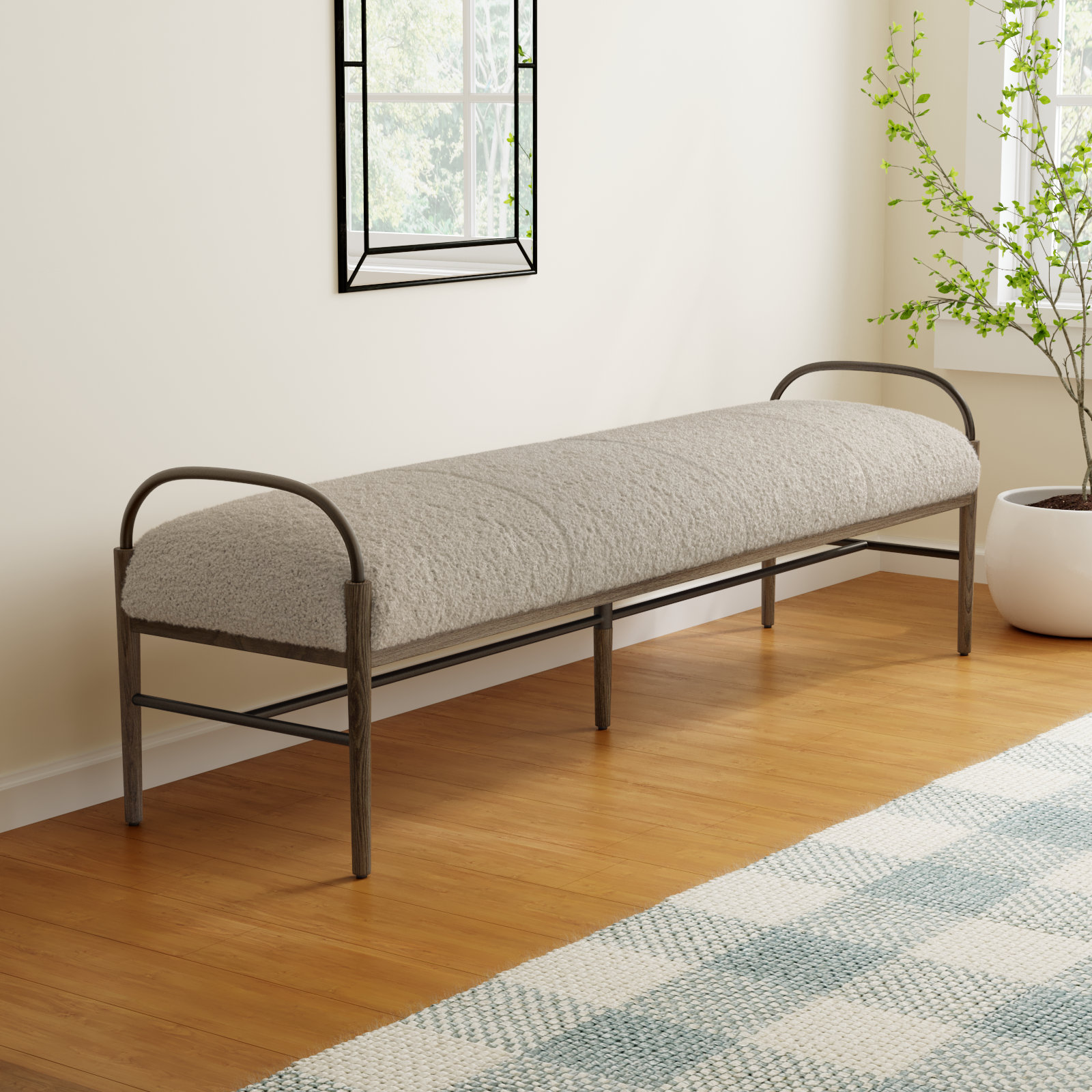 Demi Accent Bench, Beige Shearling