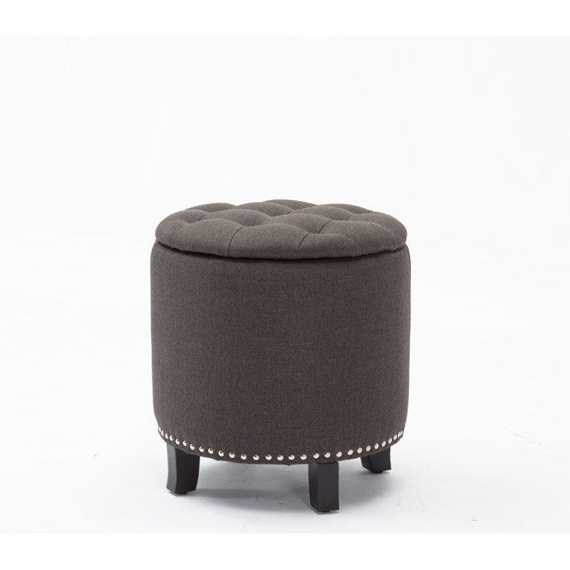 Repose-pieds rond en tissu avec rangement Denver (bleu), Polyester gris