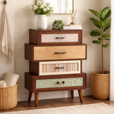 Commode décorative 26 tiroirs l 26 po avec tiroirs à motifs mixtes, armoire de rangement rétro en bois