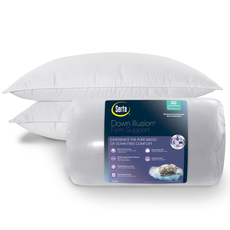 White Hypoallergenic Firm Polyester Bed Pillows, Set of 2