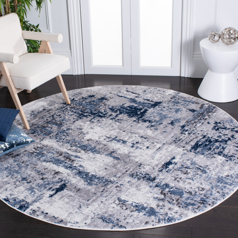 Minyard Abstract Gray/Blue Area Rug, Round 6'7"
