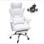 Chaise de bureau inclinable avec repose-pieds, chaise de bureau large en similicuir robuste, grandes et hautes chaises de bureau de direction avec support lombaire, roues silencieuses à base en métal robuste, blanc
