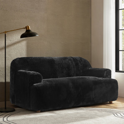 Heurich 71" Modern Curved Faux Fur Loveseat with Solid Wood Legs