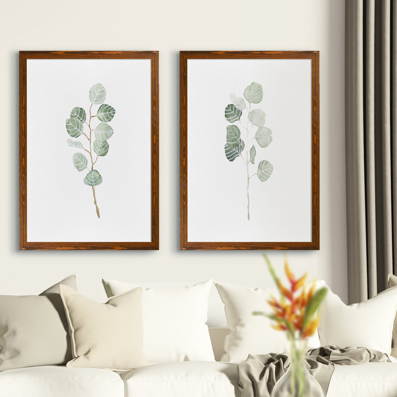" Soft Eucalyptus Branch III " by Vincent Van Gogh 2 - Pieces, 24" H x 18" W x 1.25" D, Grey Framed Canvas Set, No Mat