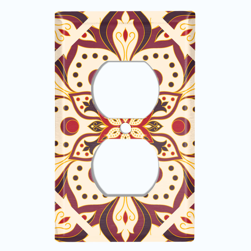 Assiette murale à 1 prise murale rectangulaire en forme de fleur de mandala Maroon