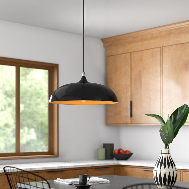 Luminaire suspendu en forme de dôme Harleigh, Noir brillant / chrome poli, Noir brillant / or, H 121 po x l 17,75 po