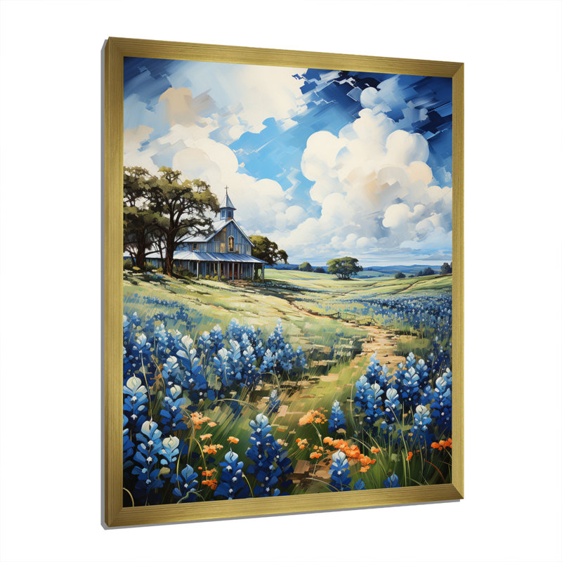 Blue Bonnets Texan Blues III - impression, Encadrement doré, H 32 po x l 16 po x P 1 po