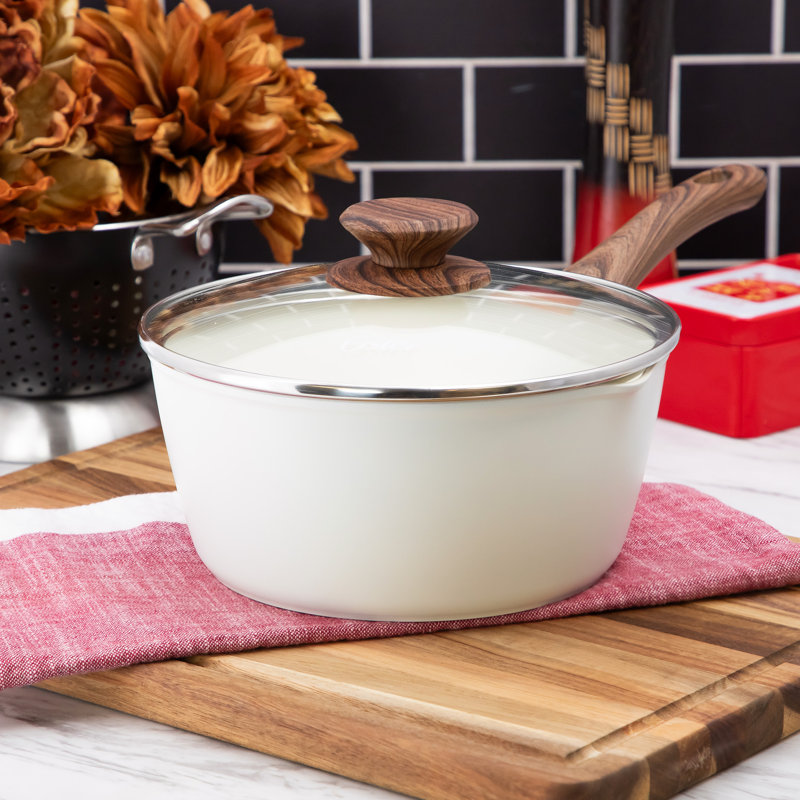 Casserole blanche en aluminium antiadhésif de 2,5 pintes avec couvercle Oster