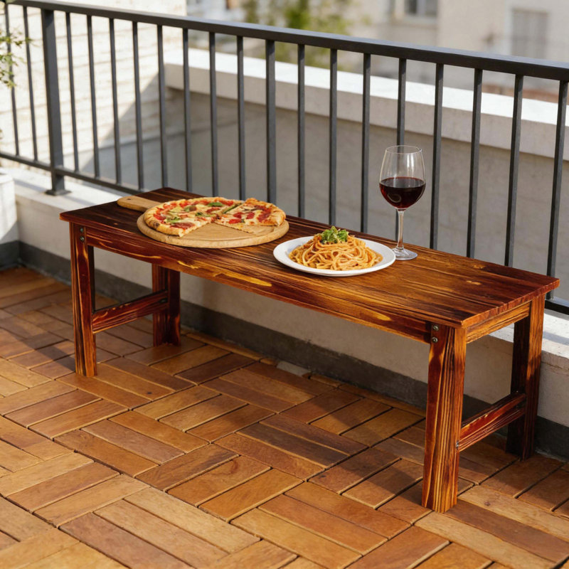 Banc d'extérieur en bois de pin sans dossier (carbonisé), Carbone