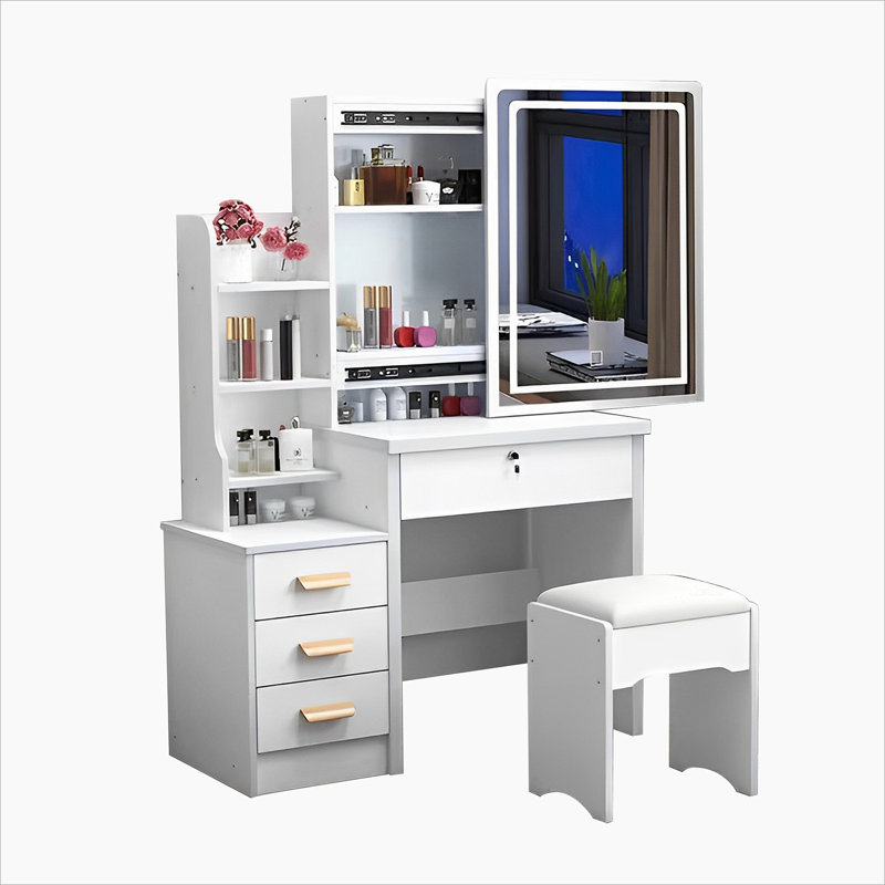 Fashion Vanity Desk With Mirror And Lights For Makeup And Chair, Vanity Mirror