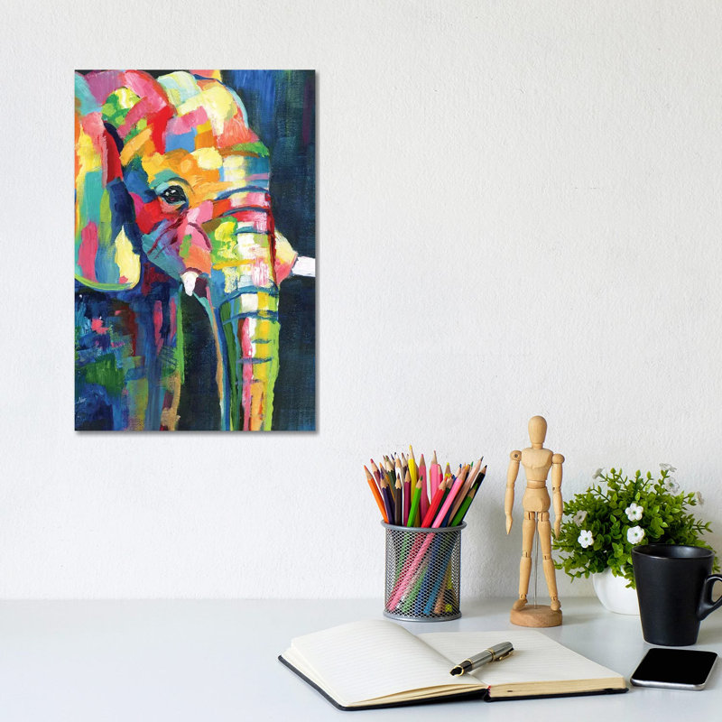 «Vibrant Elephant» par Nan - impression, Toile tendue, H 12 po x l 8 po x P 0,75 po