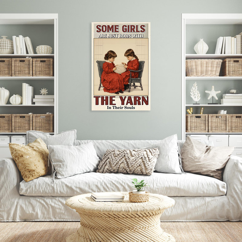 «Girls Just Born With The Yarn», reproduction d'art graphique sur toile tendue 1 pièce, H 14 po x l 11 po x P 1,25 po