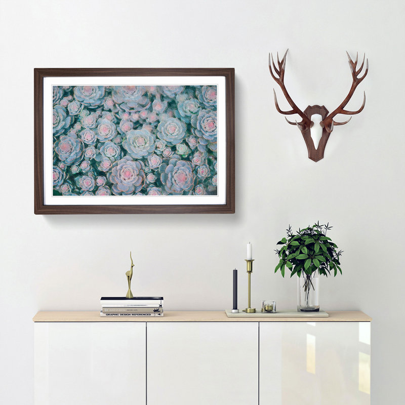 Succulent Plants - Picture Frame Painting Print, 48cm H x 65cm W x 2cm D, Walnut Framed