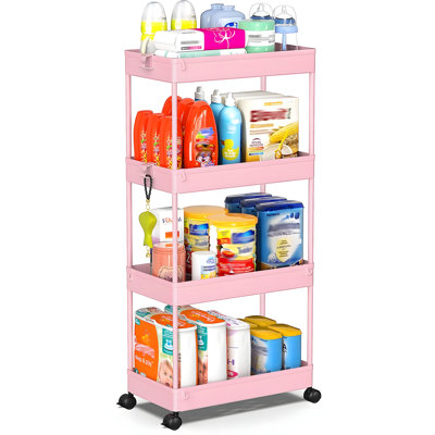 4-Tier Rolling Storage Cart With Adjustable Shelves, Mobile Utility Organizer For Bathroom Kitchen Living Room Laundry Room Office, Durable Plastic Construction With Wheels